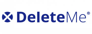 Logo of DeleteMe, featuring the name in blue with a circular icon beside it.